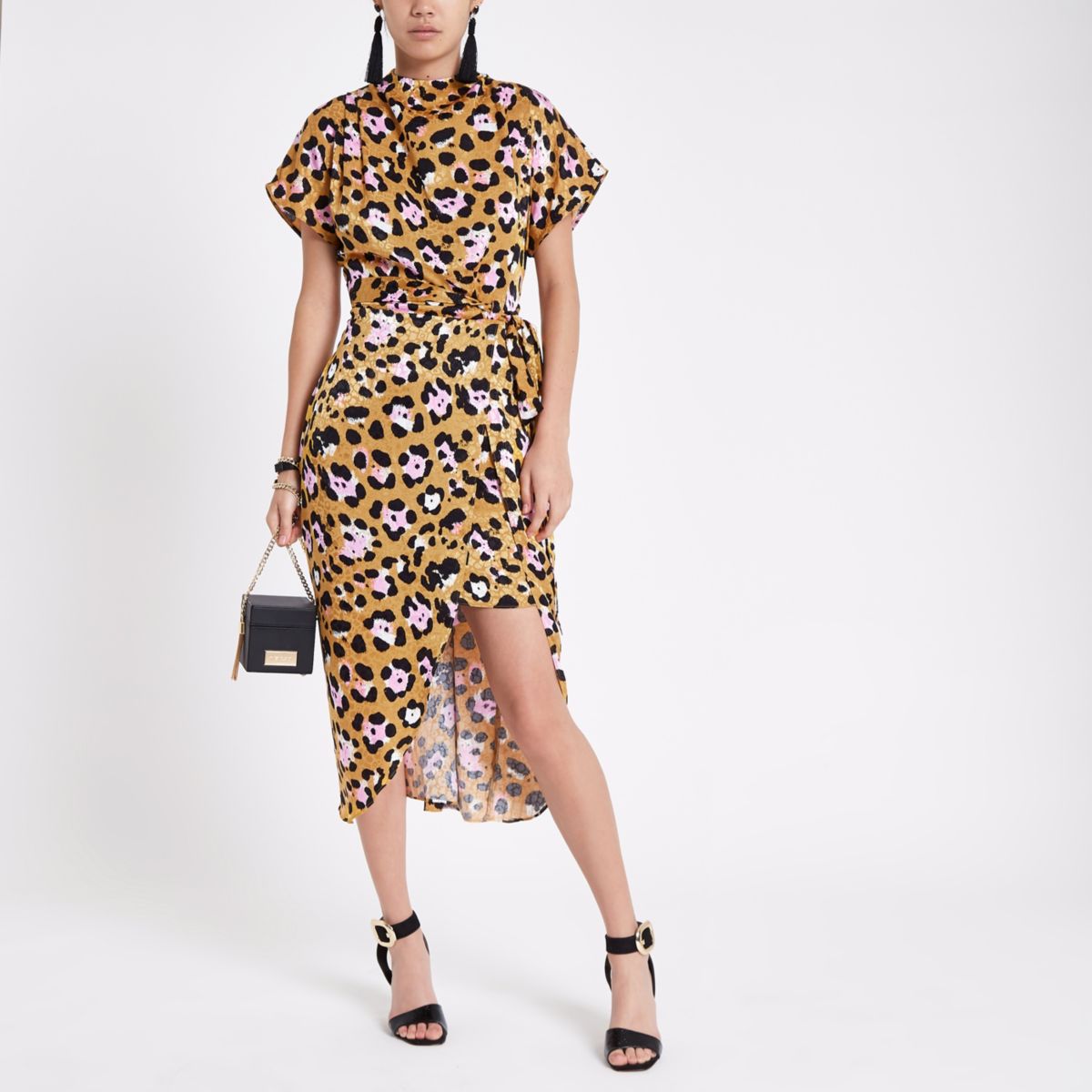 Leopard Print Tie Waist Midi Dress 