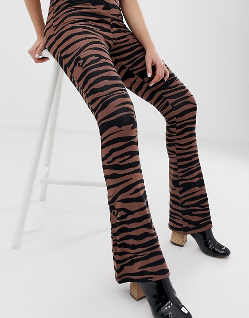 ASOS DESIGN two-piece flare pants in dark tiger print